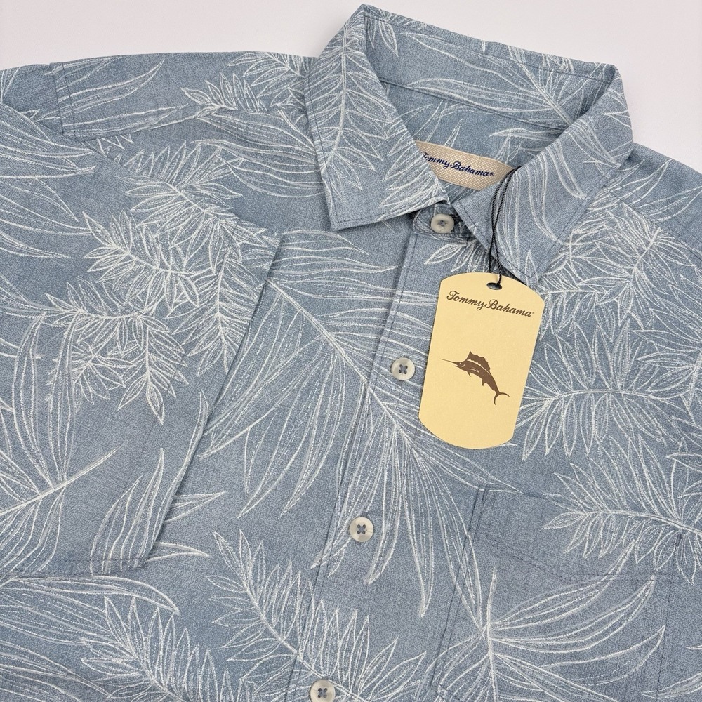 Tommy Bahama Men's Medium Palm Leaf Print Button-Down LT Blue Shirt ST326961TX - Picture 1 of 9